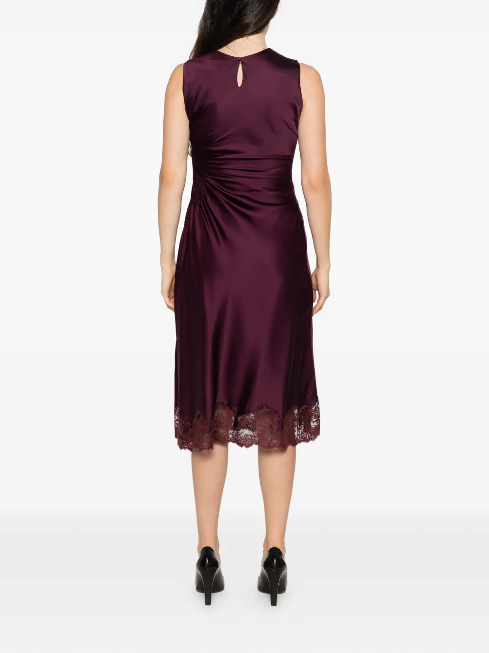 Ermanno Scervino lace-trim ruched-detailing midi dress Paars