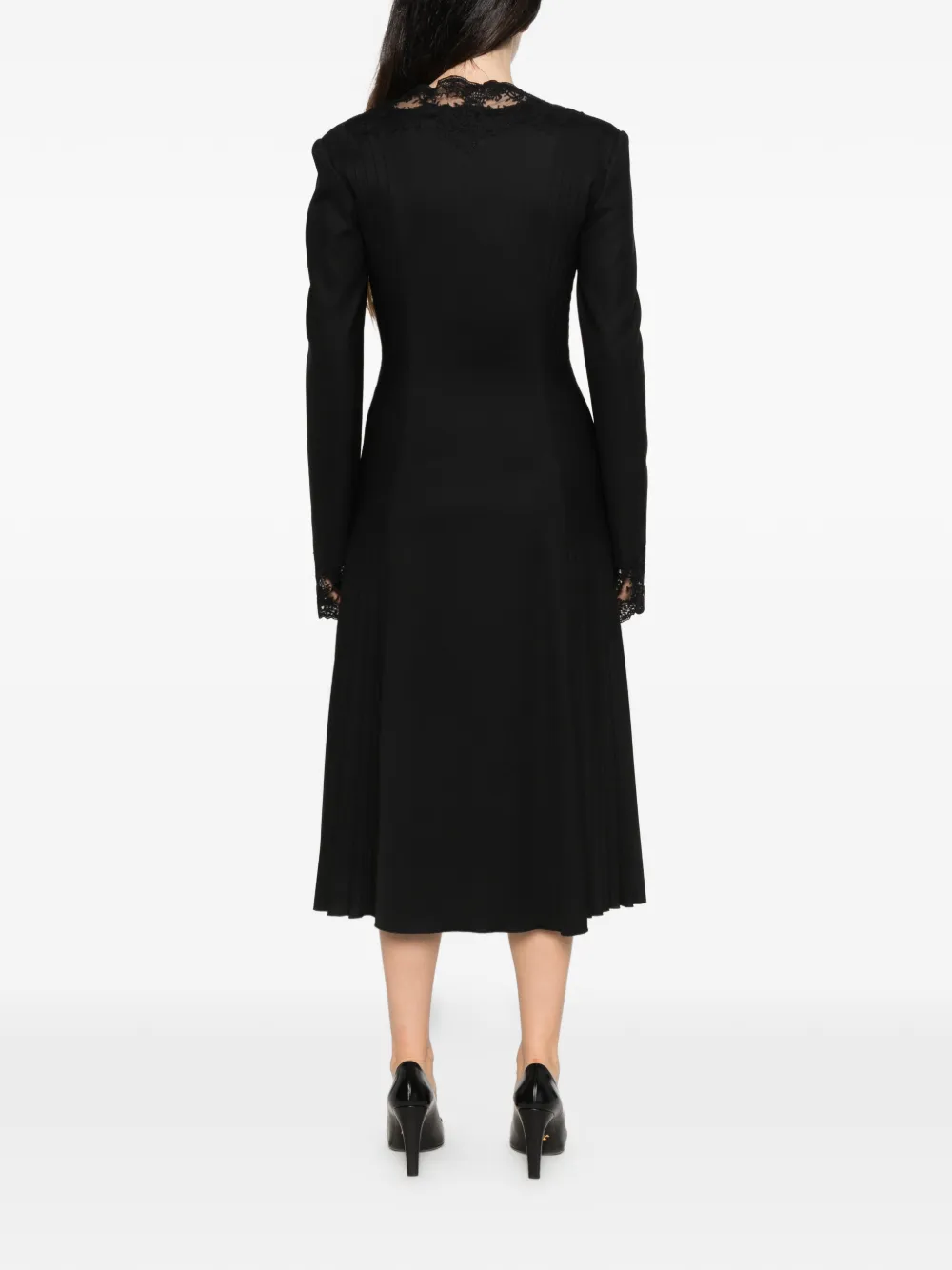 Ermanno Scervino lace-trimmed buttoned-front pleated midi dress Zwart