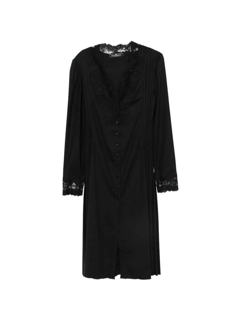 Ermanno Scervino lace-trimmed buttoned-front pleated midi dress Zwart