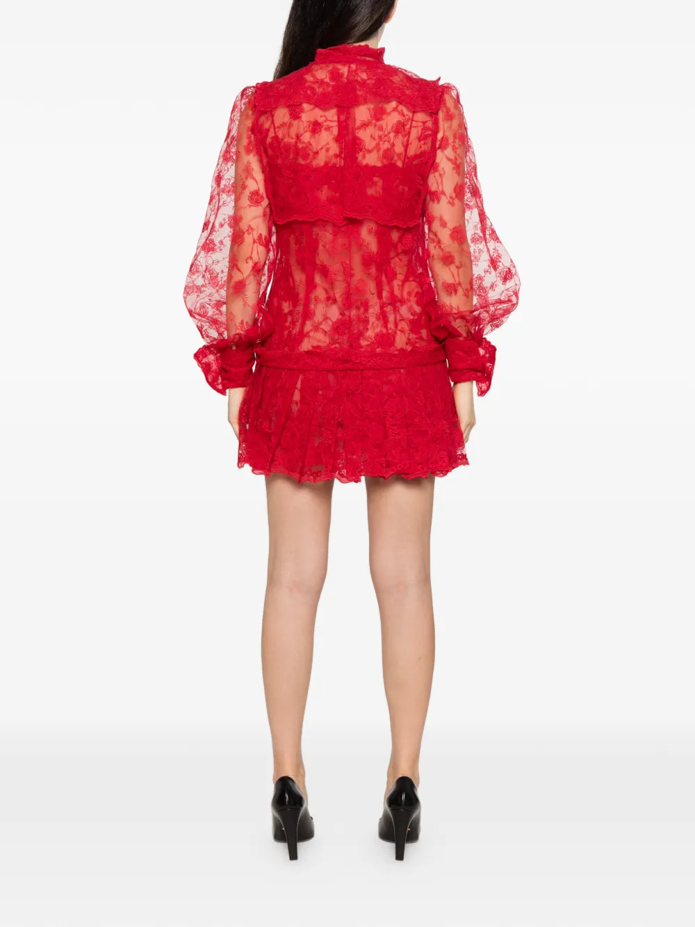 Ermanno Scervino lace pussy-bow mini dress set Rood