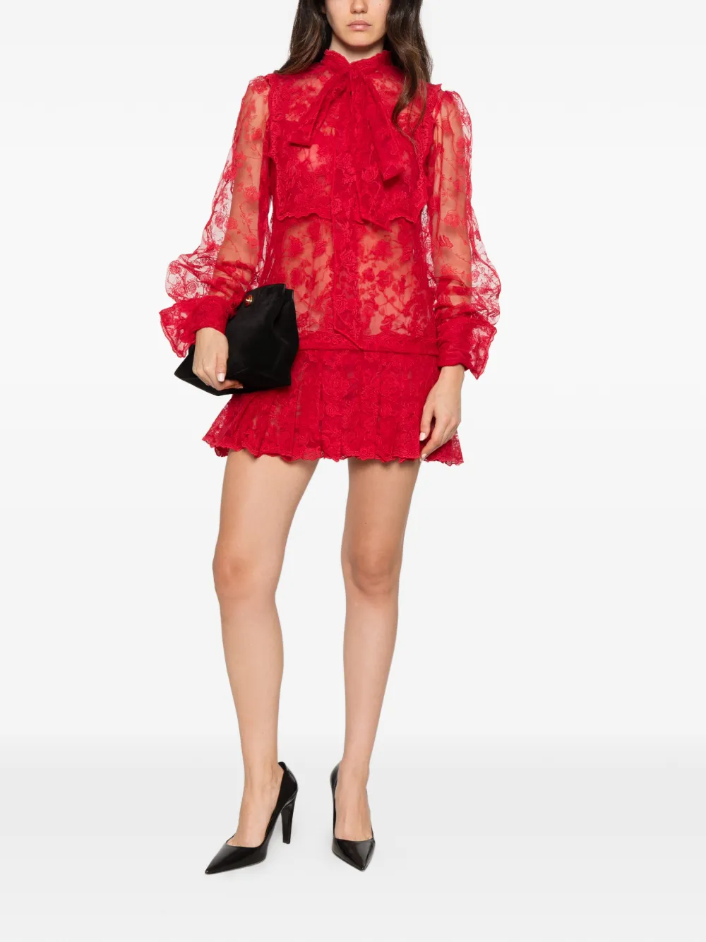 Ermanno Scervino lace pussy-bow mini dress set Rood