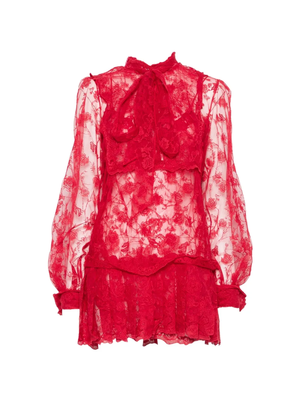 Ermanno Scervino lace pussy-bow mini dress set Rood