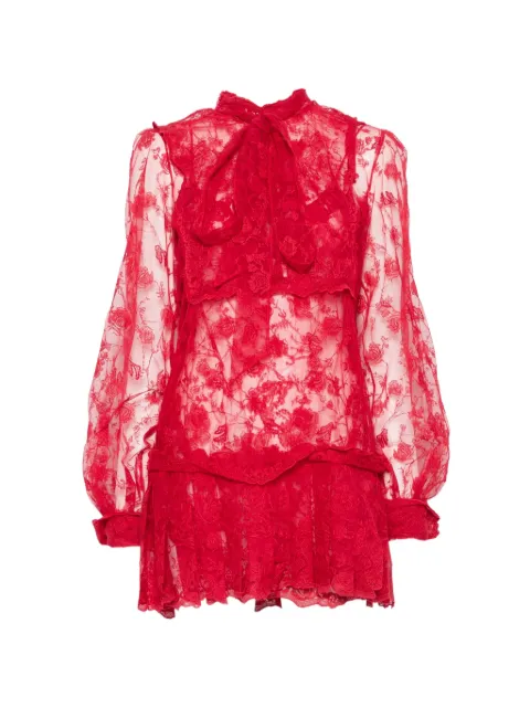 Ermanno Scervino conjunto de vestido corto con lazo en el cuello y encaje