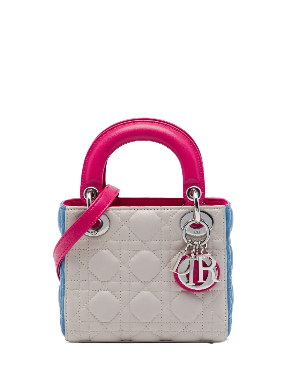 Christian Dior Pre-Owned 2014 Mini Tricolor Lambskin Cannage Lady Dior satchel - Braun