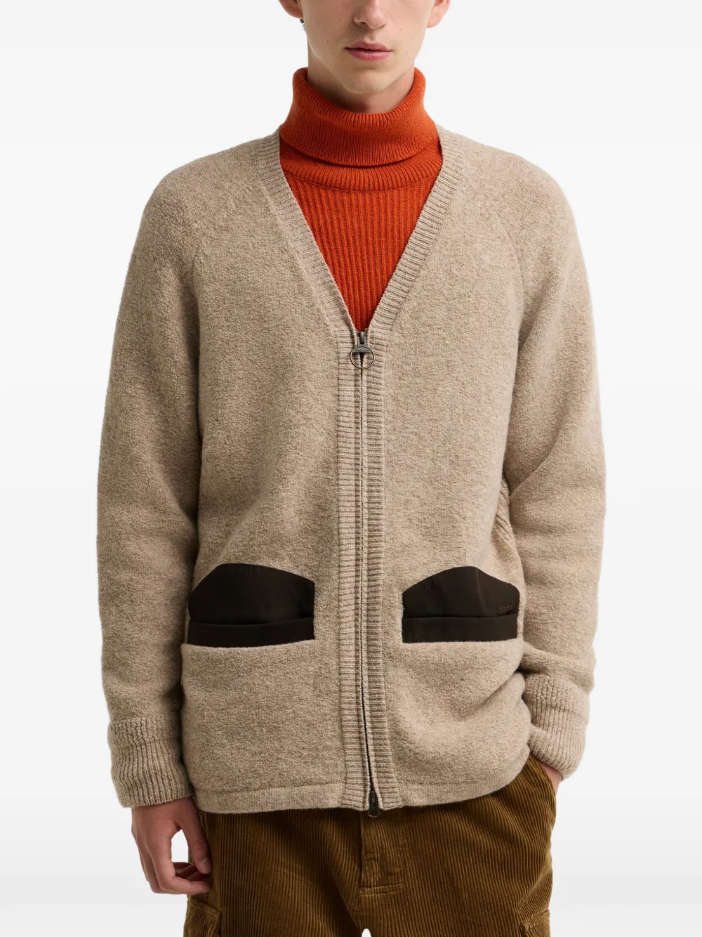 Barbour elbow-patch zip-up cardigan - Neutrals