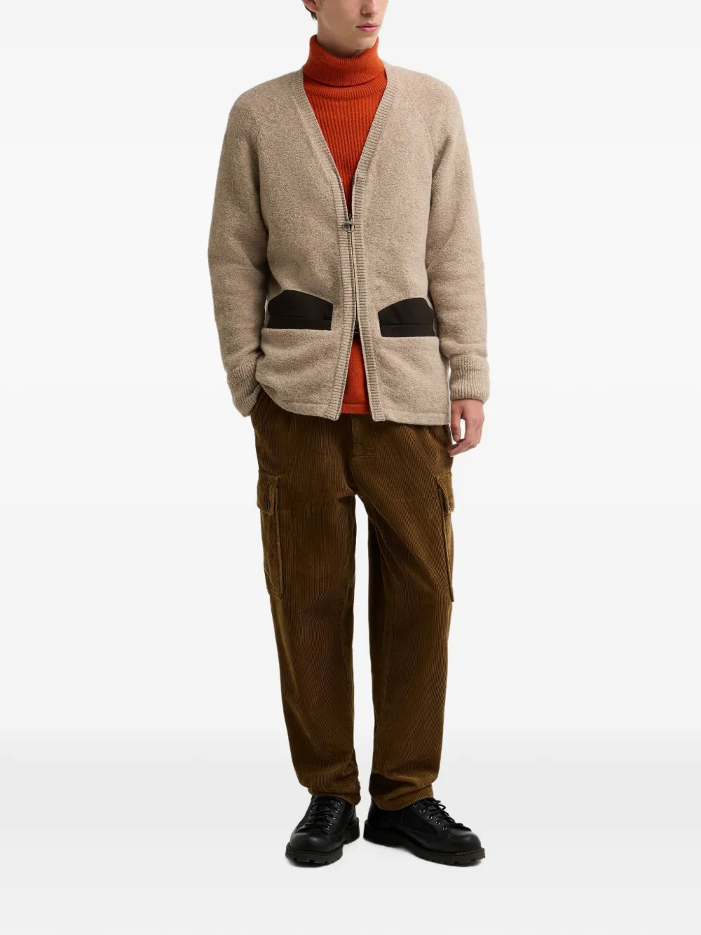 Barbour elbow-patch zip-up cardigan Beige