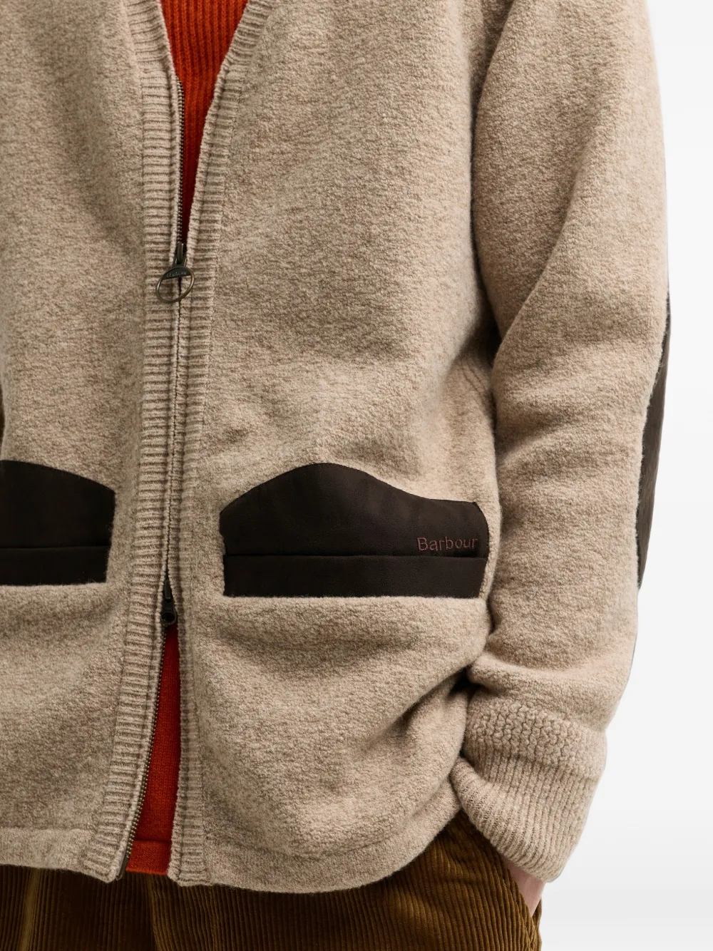 Barbour elbow-patch zip-up cardigan Beige