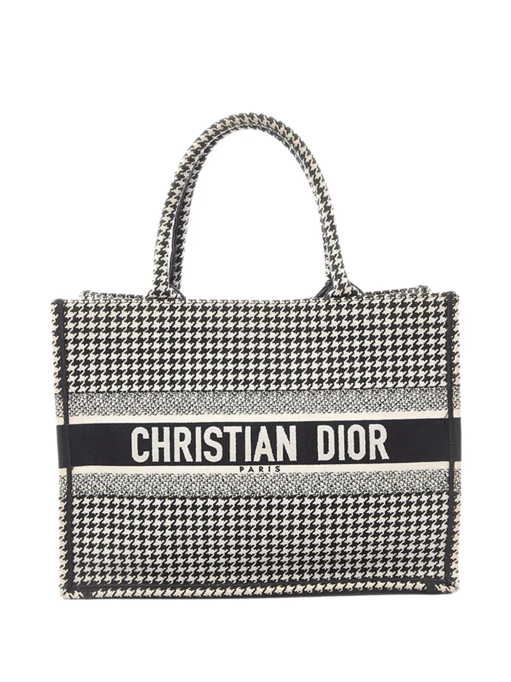 Christian Dior Pre-Owned 2015-2026 Medium Canvas Houndstooth Embroidered Book tote bag - Nero