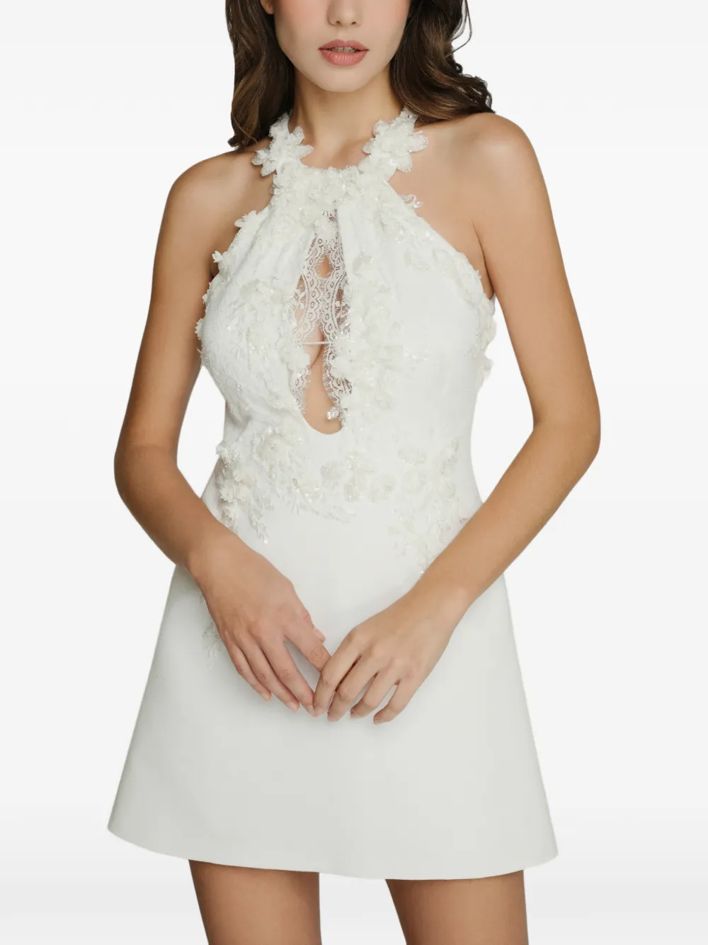 Imroska Floral-appliqué Lace-trim Dress In White