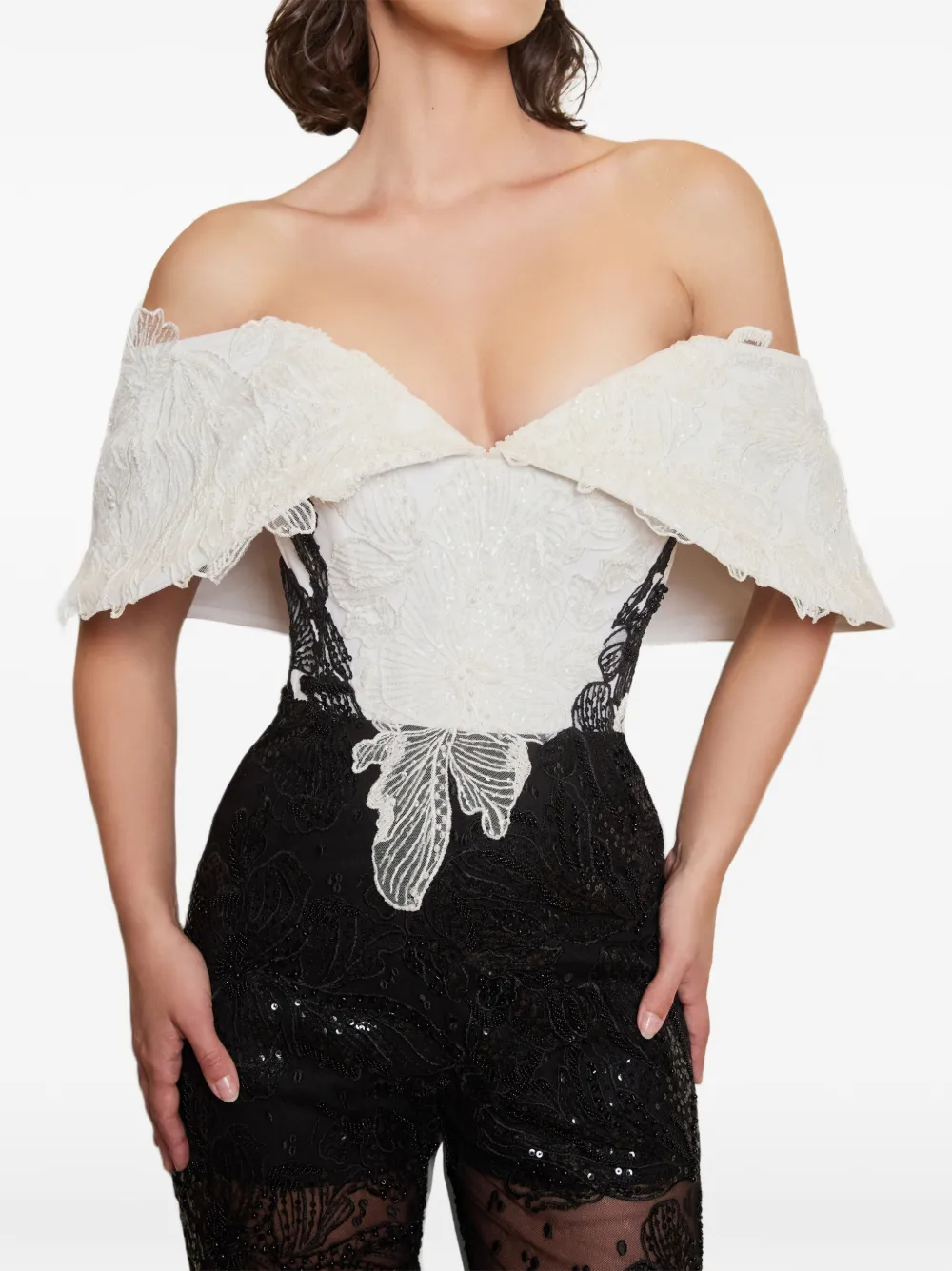 Imroska Sequin-embellished Lace-overlay Jumpsuit In White