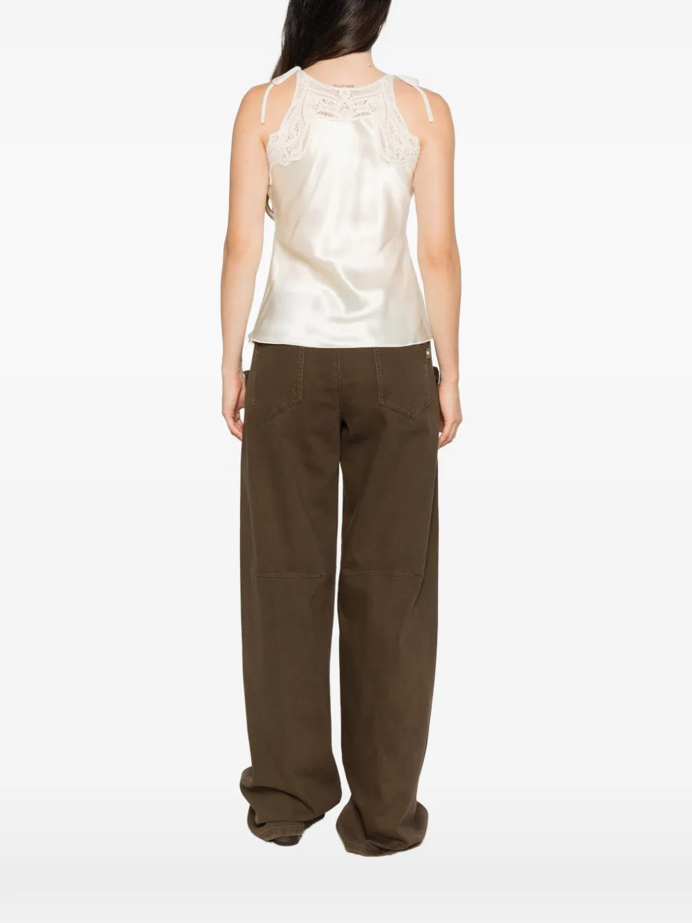 Ermanno Scervino lace-trim silk top Beige