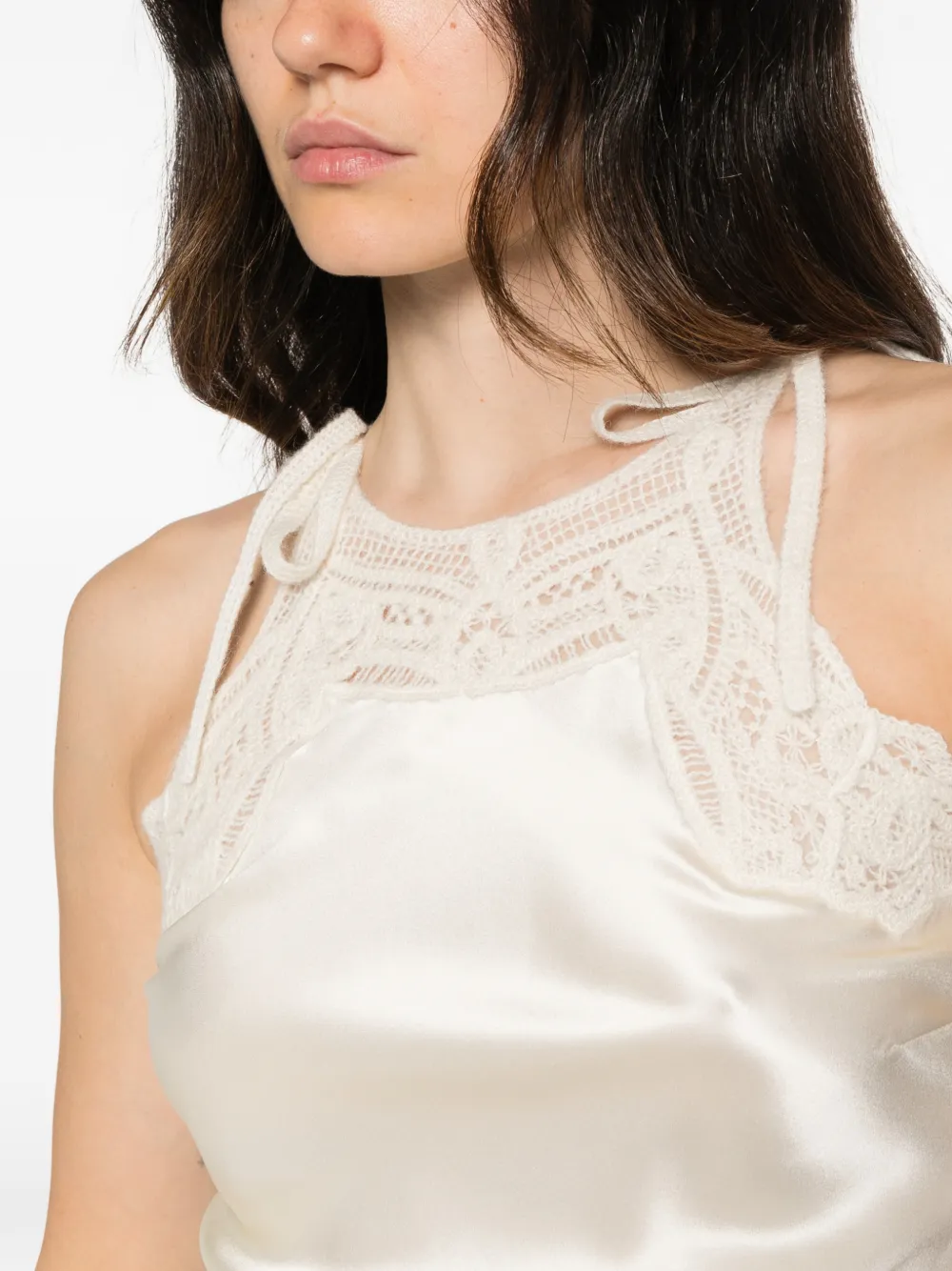 Ermanno Scervino lace-trim silk top Beige