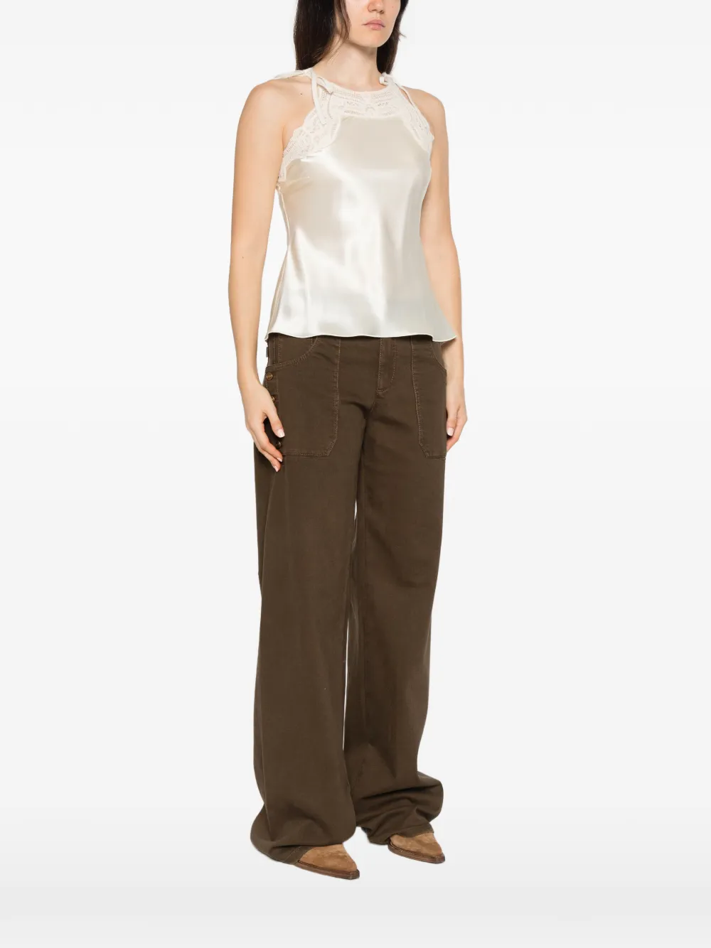 Ermanno Scervino lace-trim silk top Beige