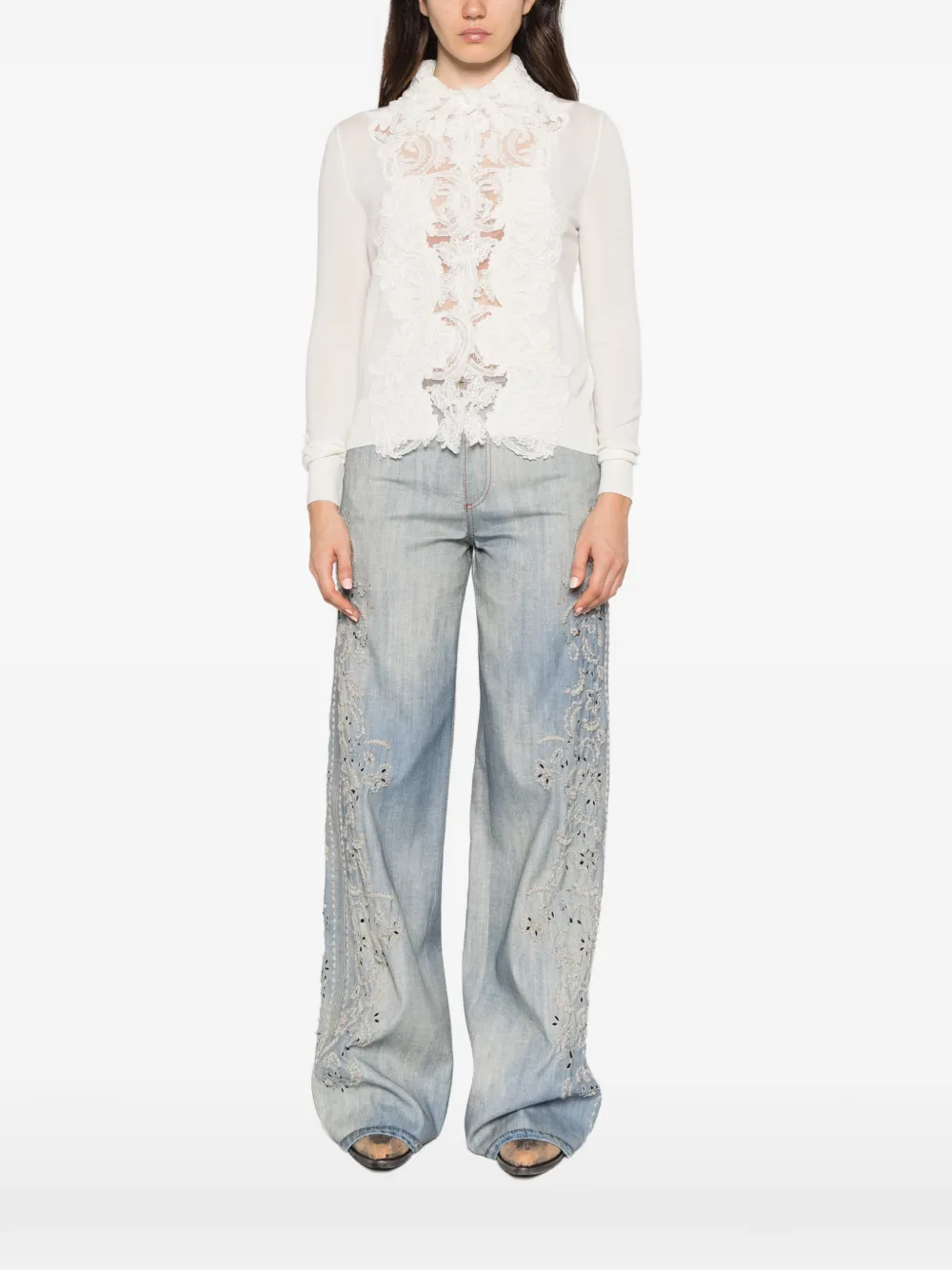 Ermanno Scervino lace-panelled cardigan Wit