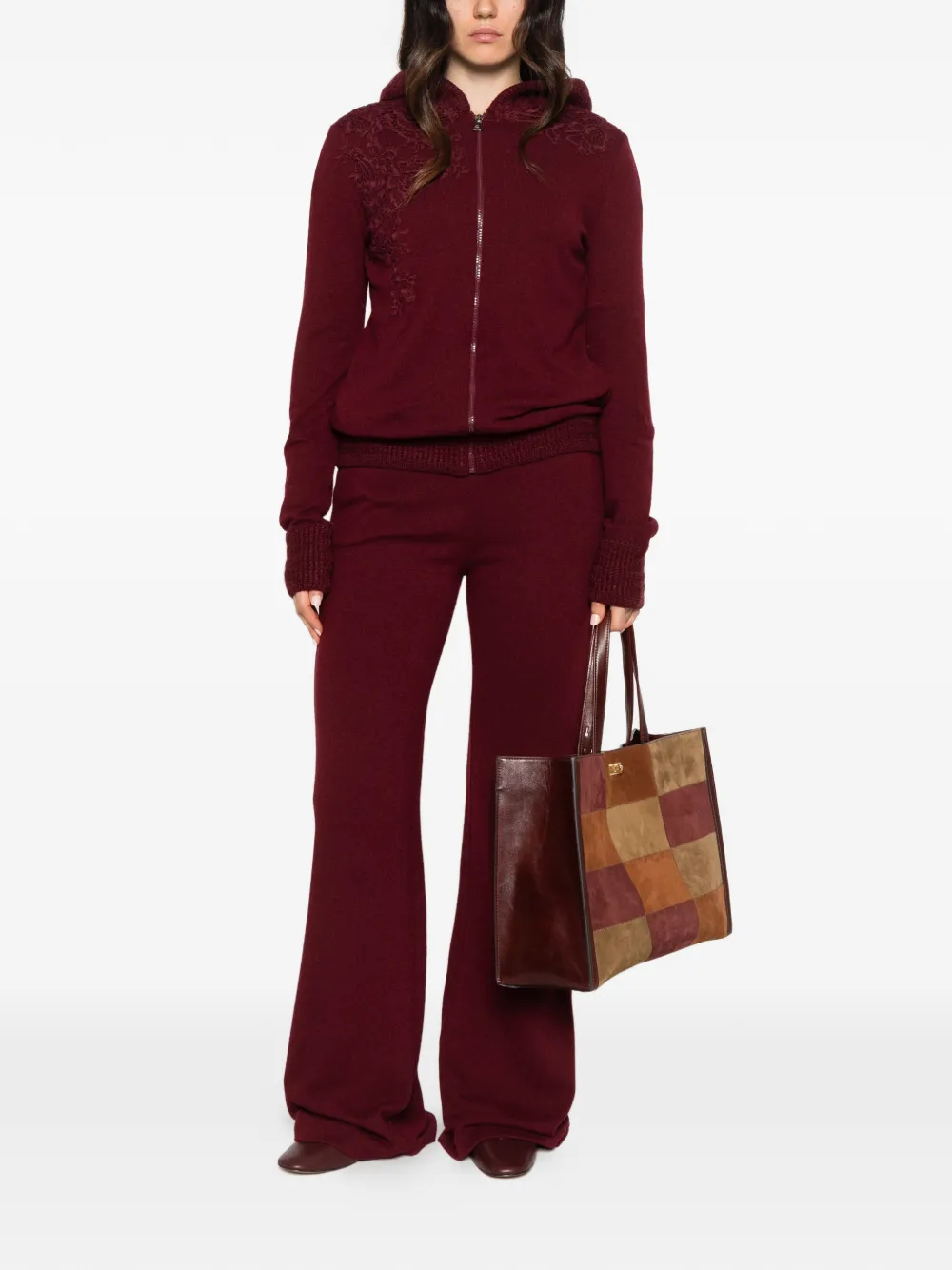 Ermanno Scervino lace-embroidered zip-up hoodie Rood