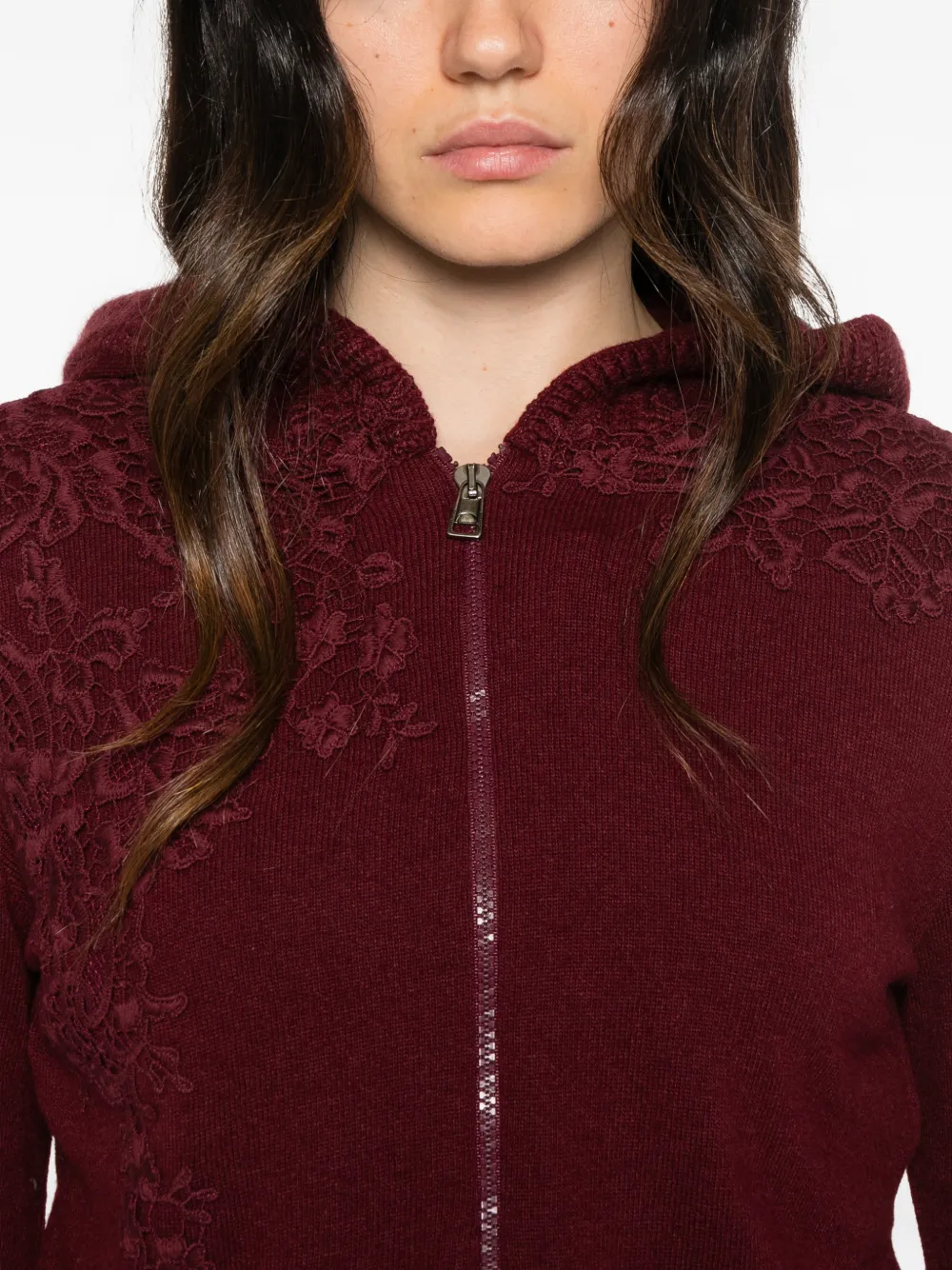 Ermanno Scervino lace-embroidered zip-up hoodie Rood