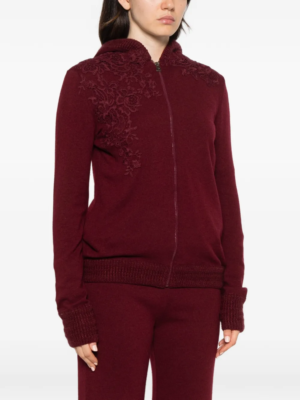 Ermanno Scervino lace-embroidered zip-up hoodie Rood