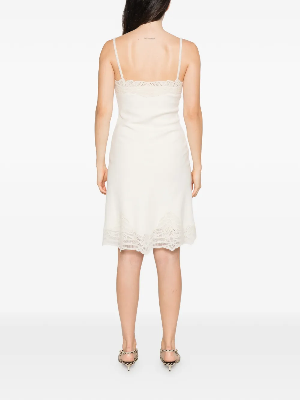 Ermanno Scervino lace-trim wool mini dress Beige