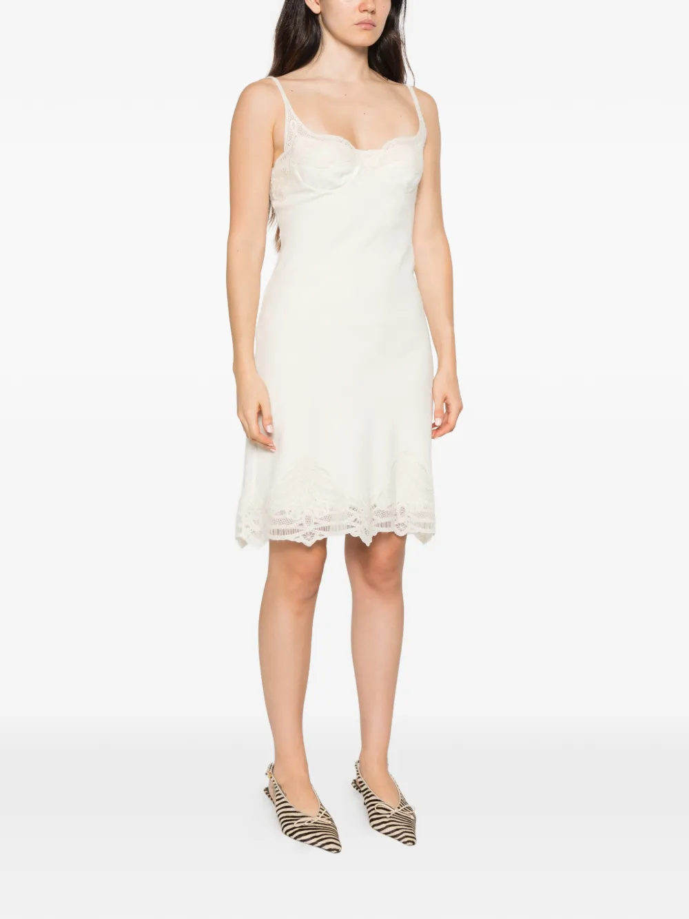 Ermanno Scervino lace-trim wool mini dress Beige