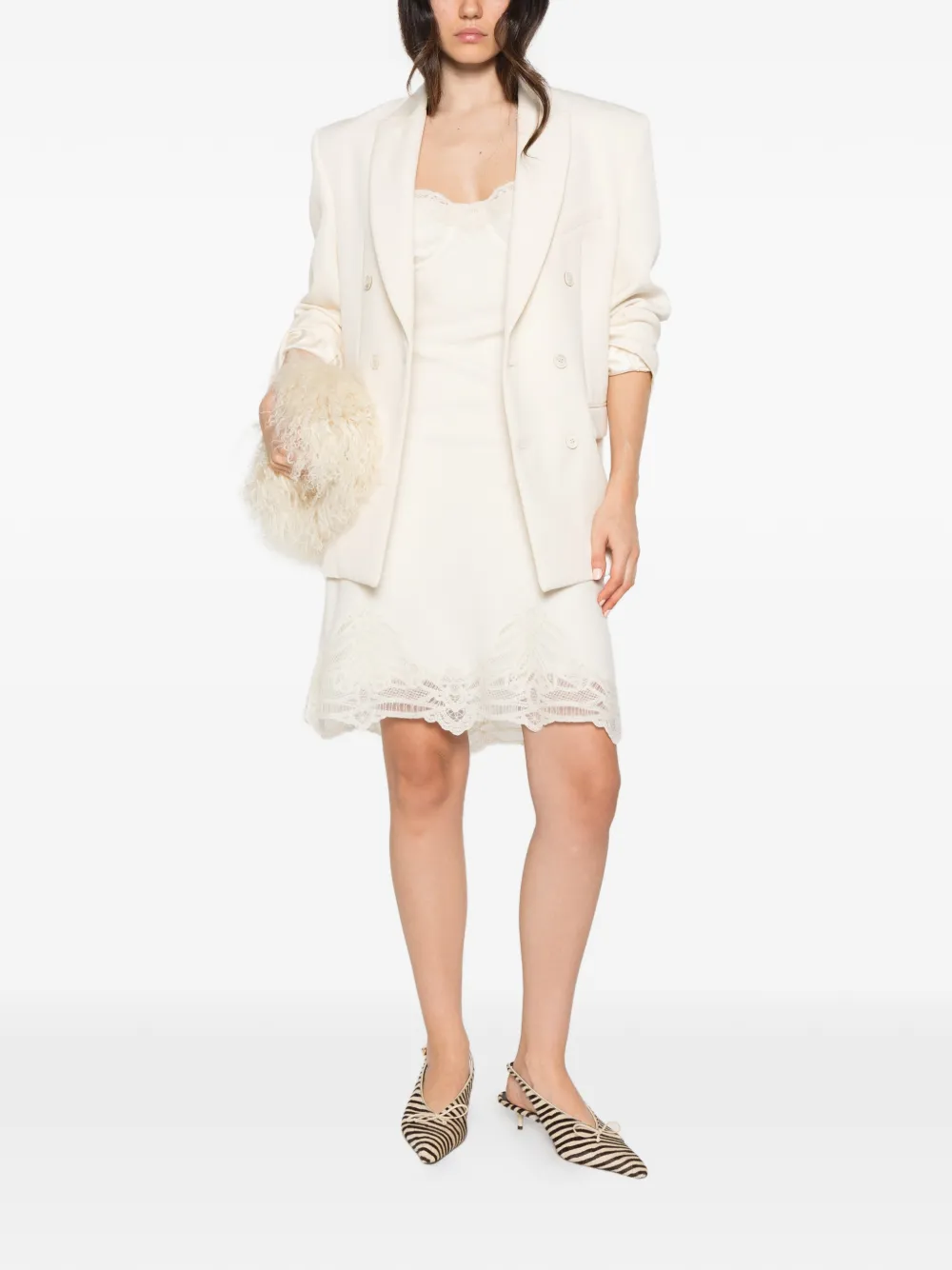 Ermanno Scervino lace-trim wool mini dress Beige