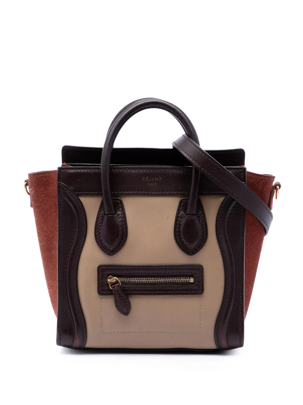 Celine Pre-Owned mini sacoche Luggage Tote tricolore en cuir de veau et daim (2012-2018) - Marron Celine Pre-Owned mini sacoche Luggage Tote tricolore en cuir de veau et daim (2012-2018) - Marron