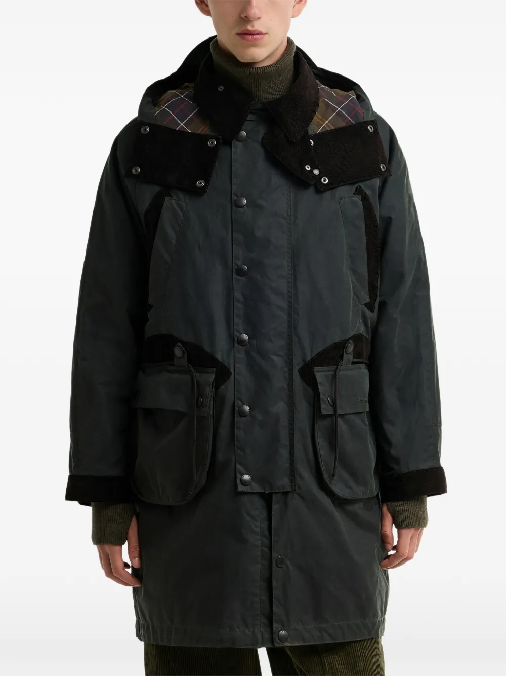 Barbour waxed-cotton hooded jacket Groen