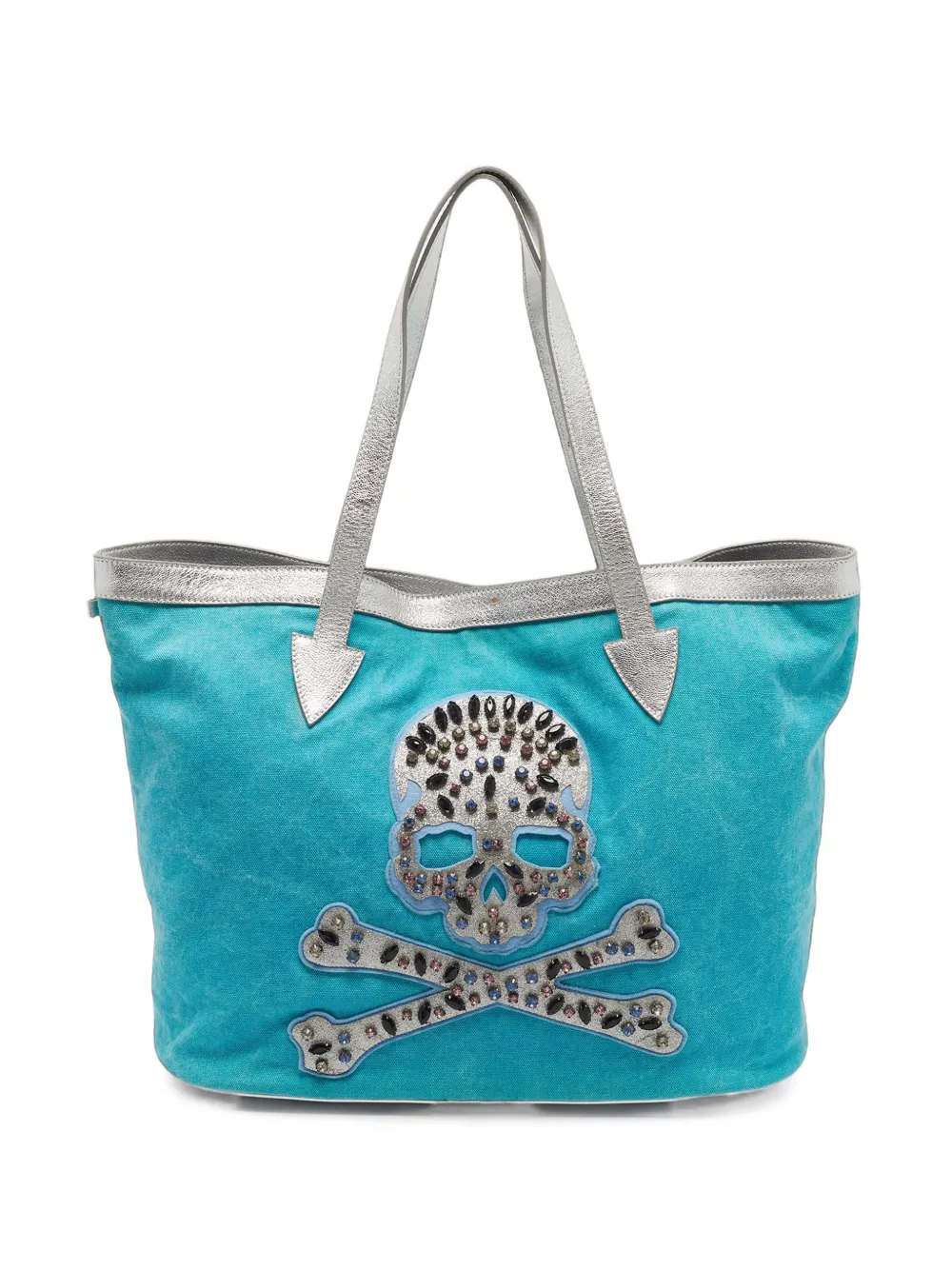 Philipp Plein Skull-patch crystal-embellished tote bag - Bleu Philipp Plein Skull-patch crystal-embellished tote bag - Bleu