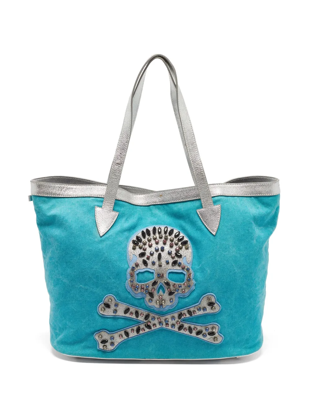 Philipp Plein Skull-patch crystal-embellished tote bag - Blue
