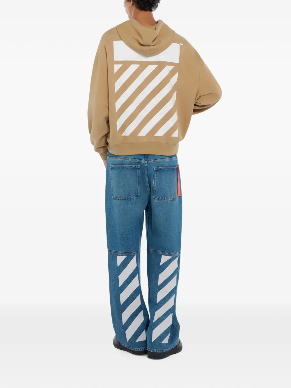 L ab c o Off-White Hoodie met Diagonal-patroon en logo-print Beige