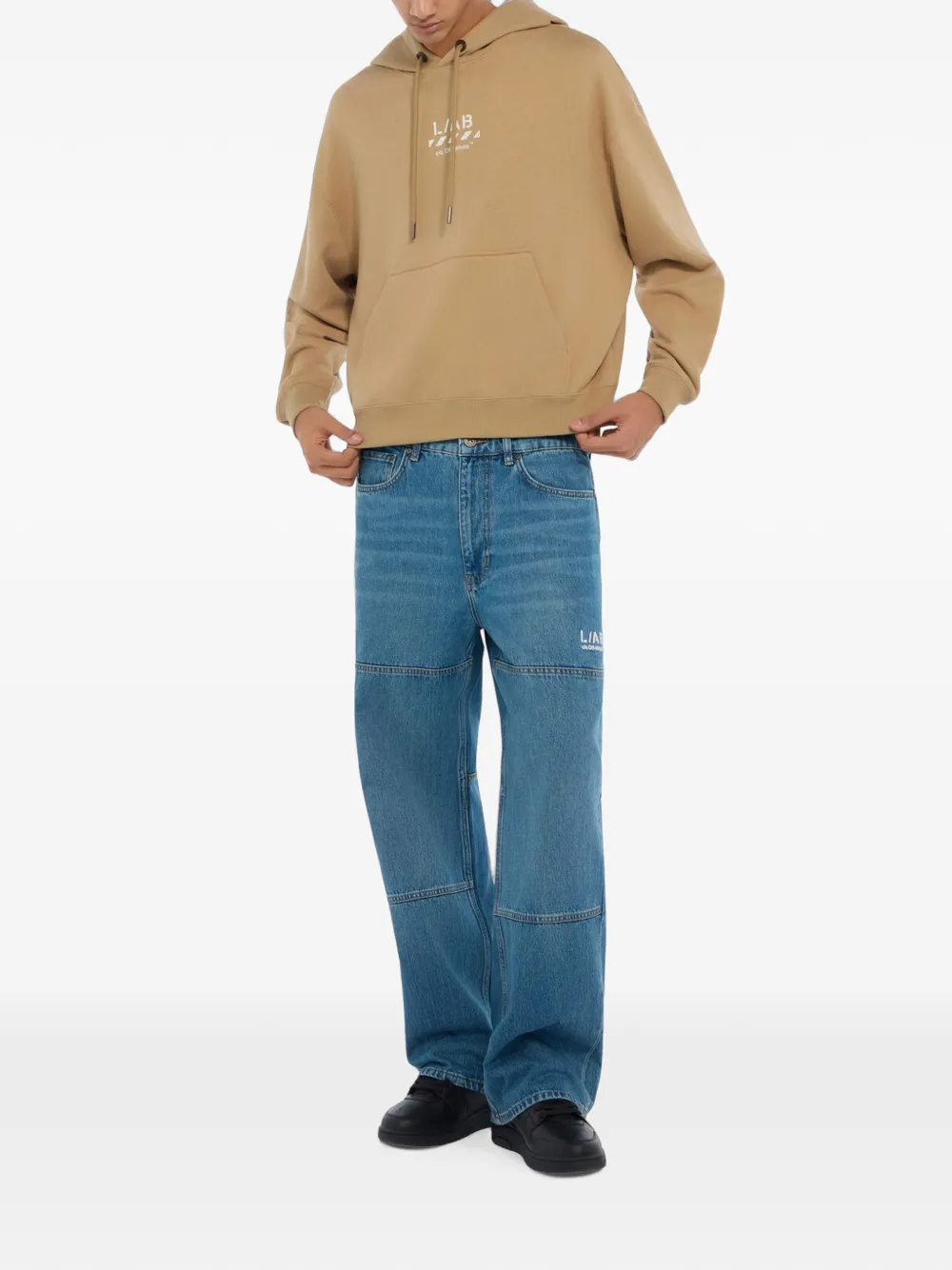 L ab c o Off-White Hoodie met Diagonal-patroon en logo-print Beige