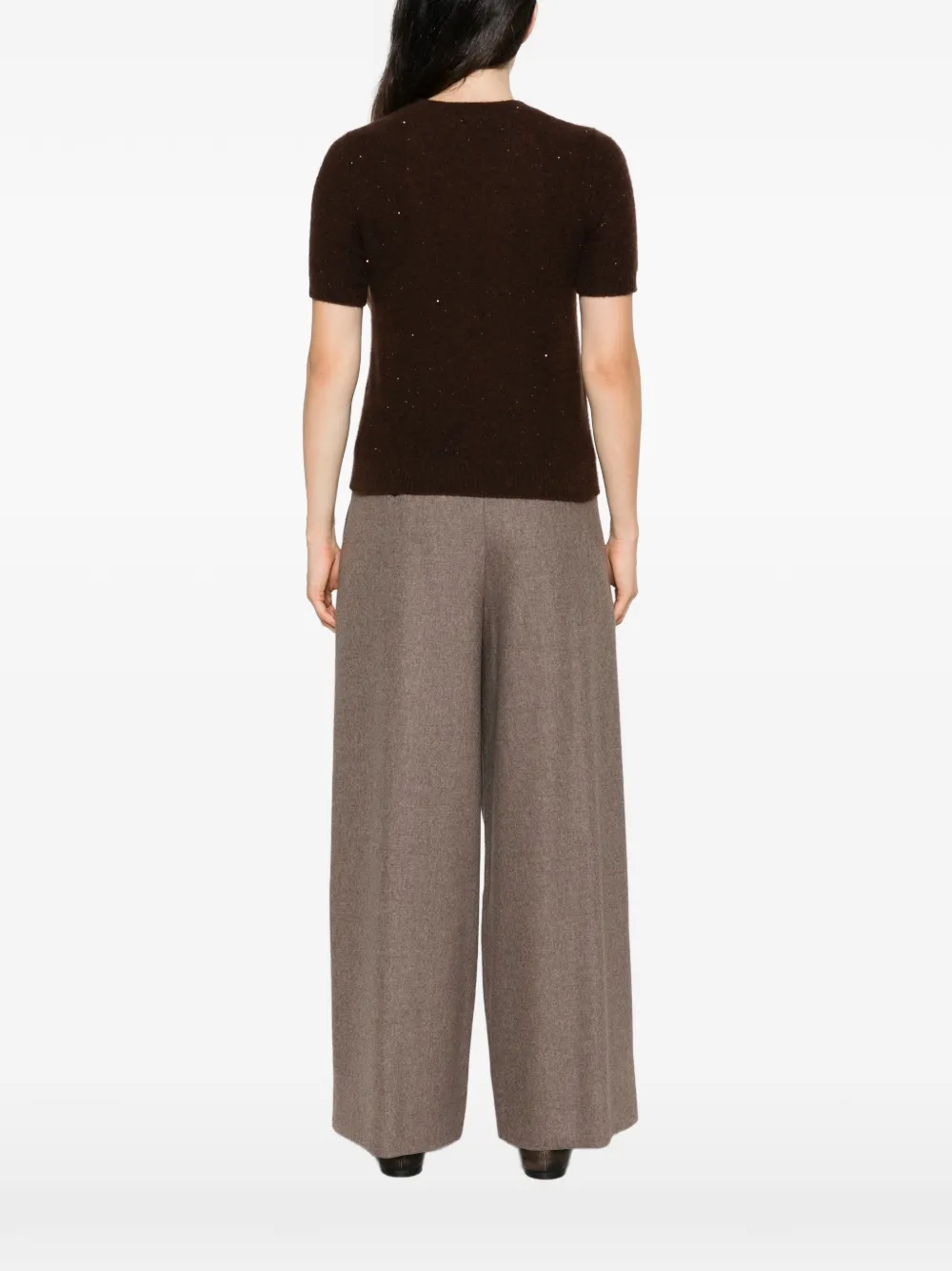 Roberto Collina sequin-embellished short-sleeve top Bruin