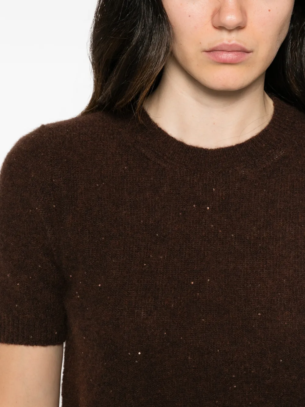 Roberto Collina sequin-embellished short-sleeve top Bruin