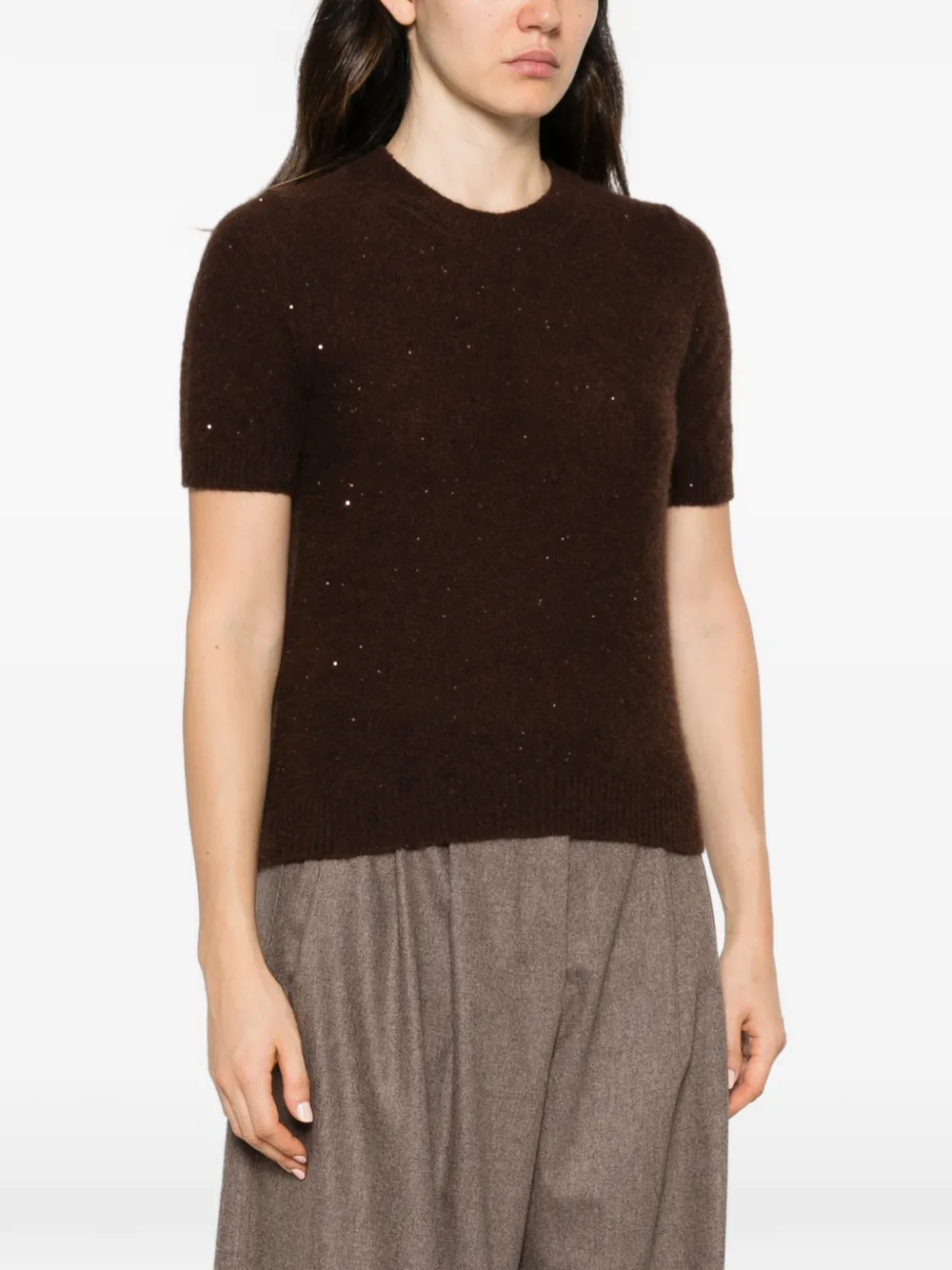 Roberto Collina sequin-embellished short-sleeve top Bruin
