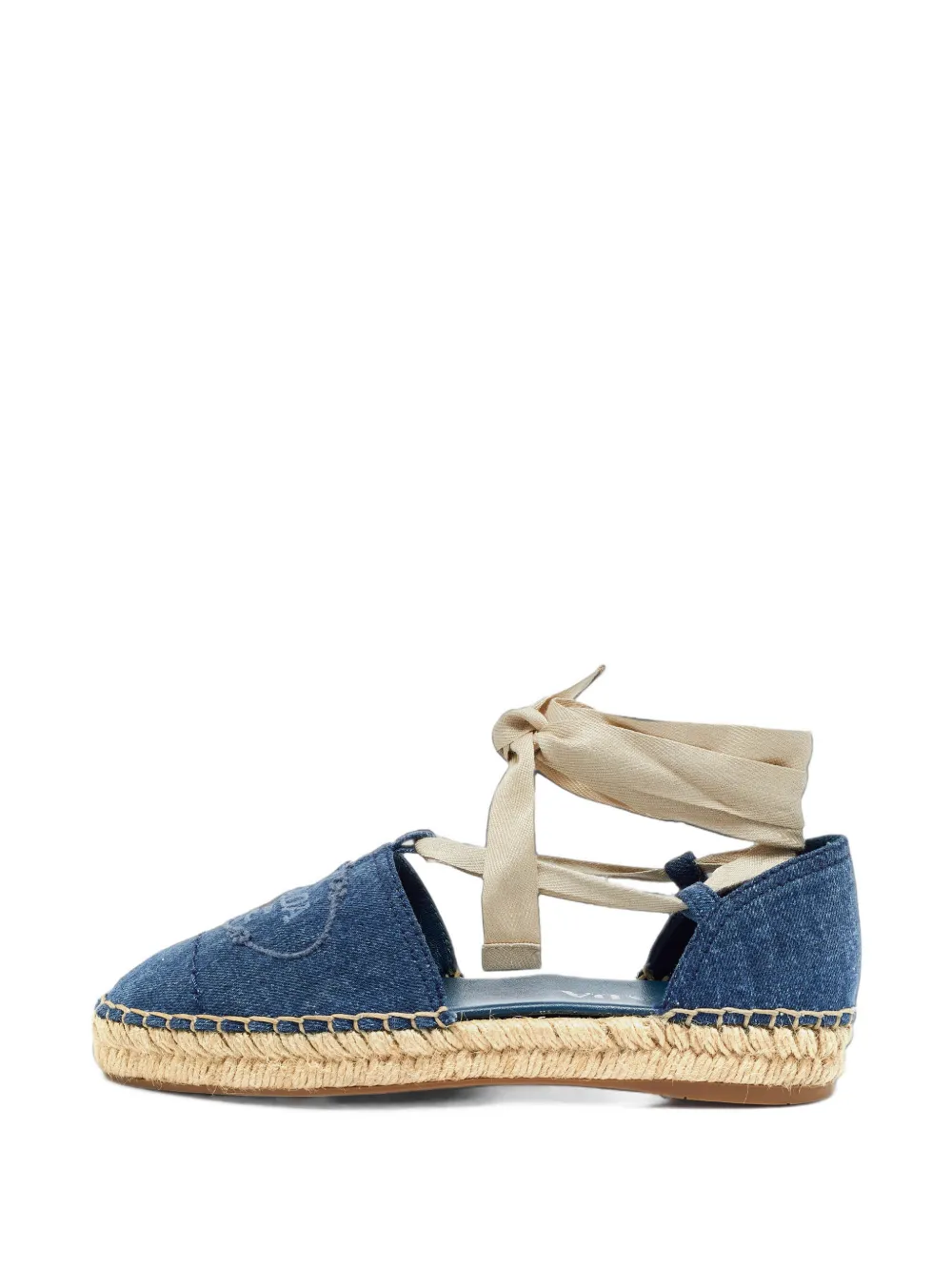 Pre-owned Prada Ankle-wrap Denim Espadrilles In Blue