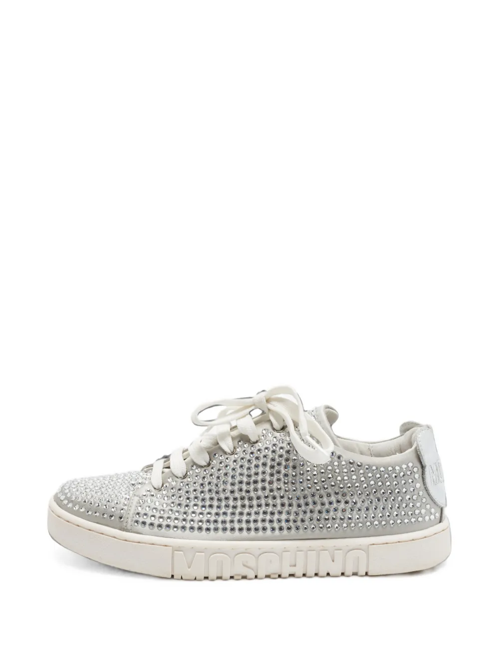 Moschino Pre-Owned crystal-embellished lace-up sneakers - Gris