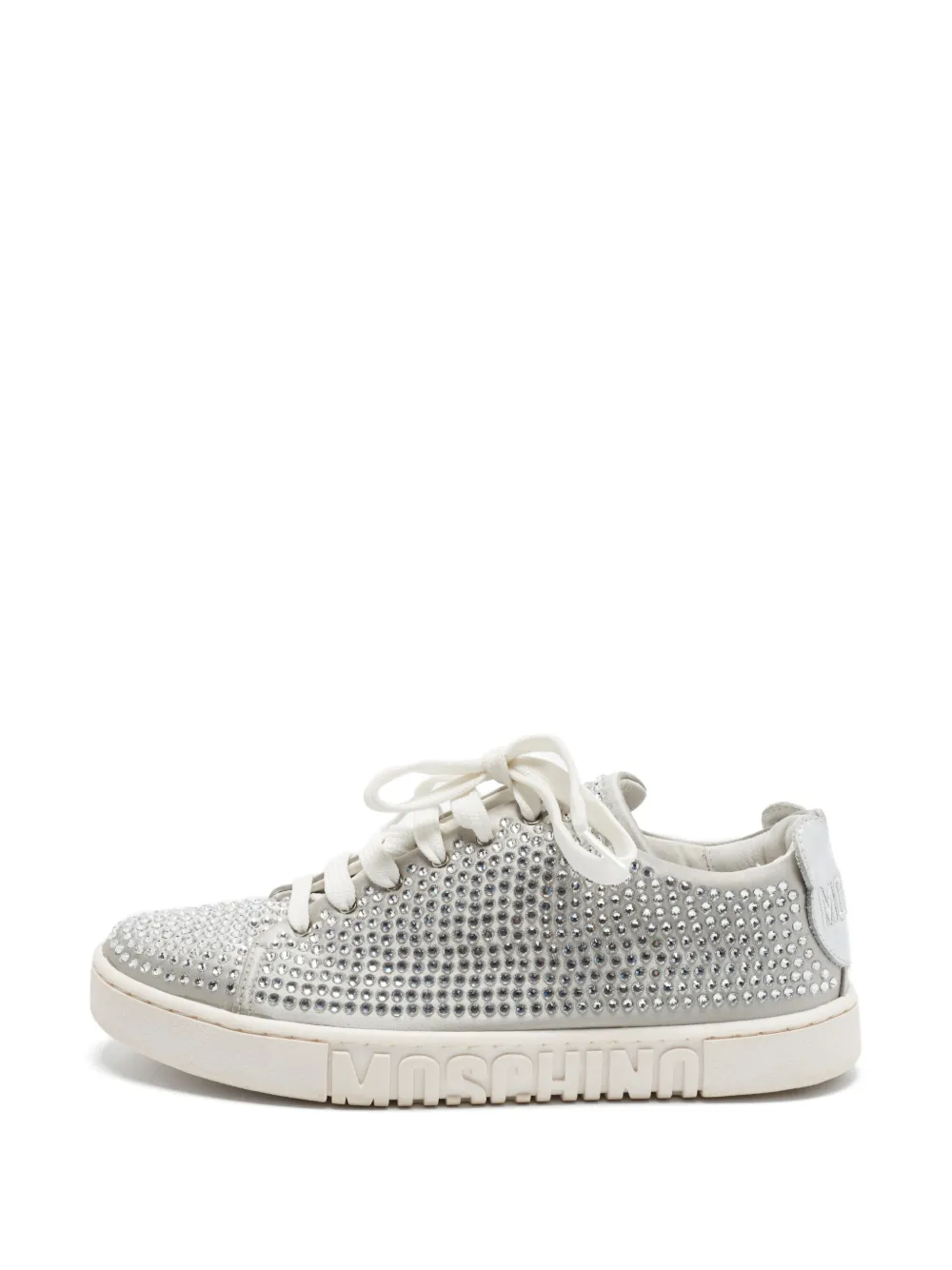 Moschino Pre-Owned crystal-embellished lace-up sneakers - Grau