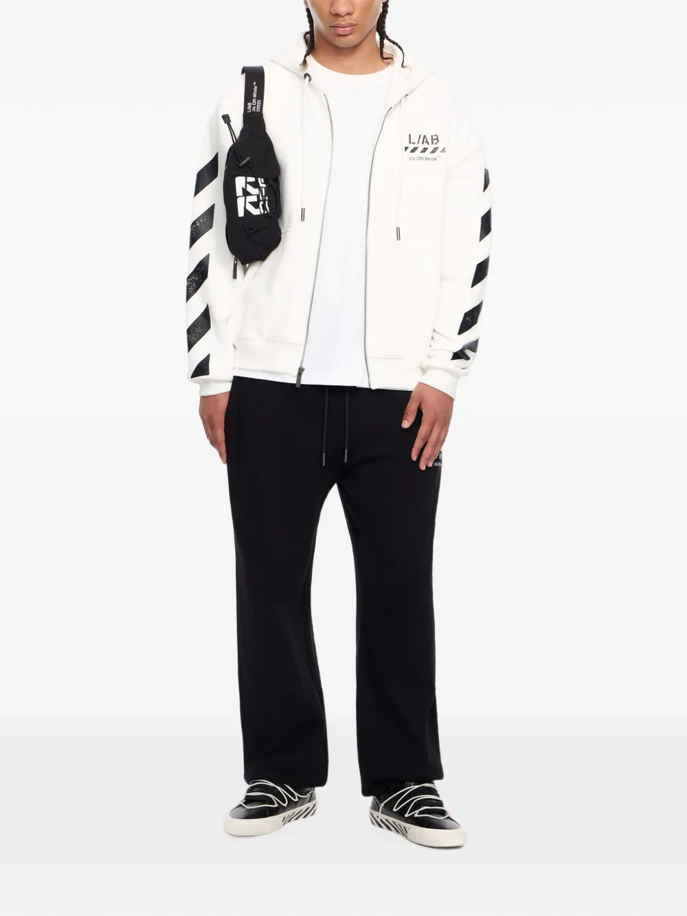 L ab c o Off-White Diagonal-print zip-up hoodie Wit