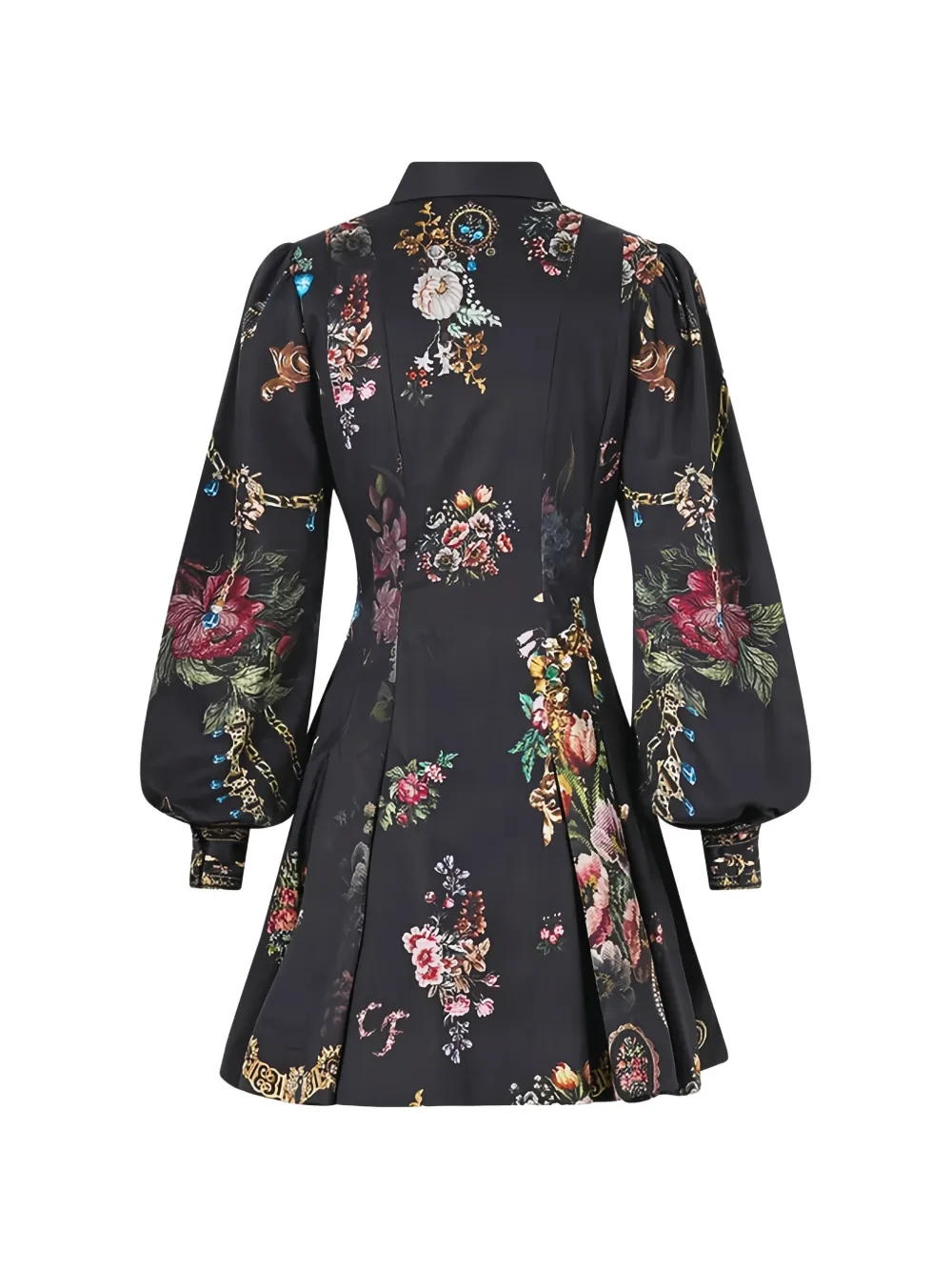 Camilla floral-print pleated mini shirt dress Zwart