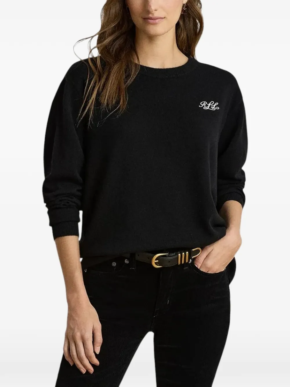 Lauren Ralph Lauren Kasjmier trui met geborduurd logo Zwart