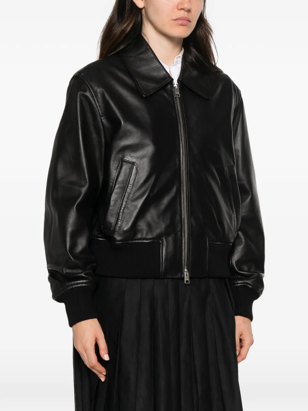 AMI Paris Ami de Coeur leather jacket Zwart