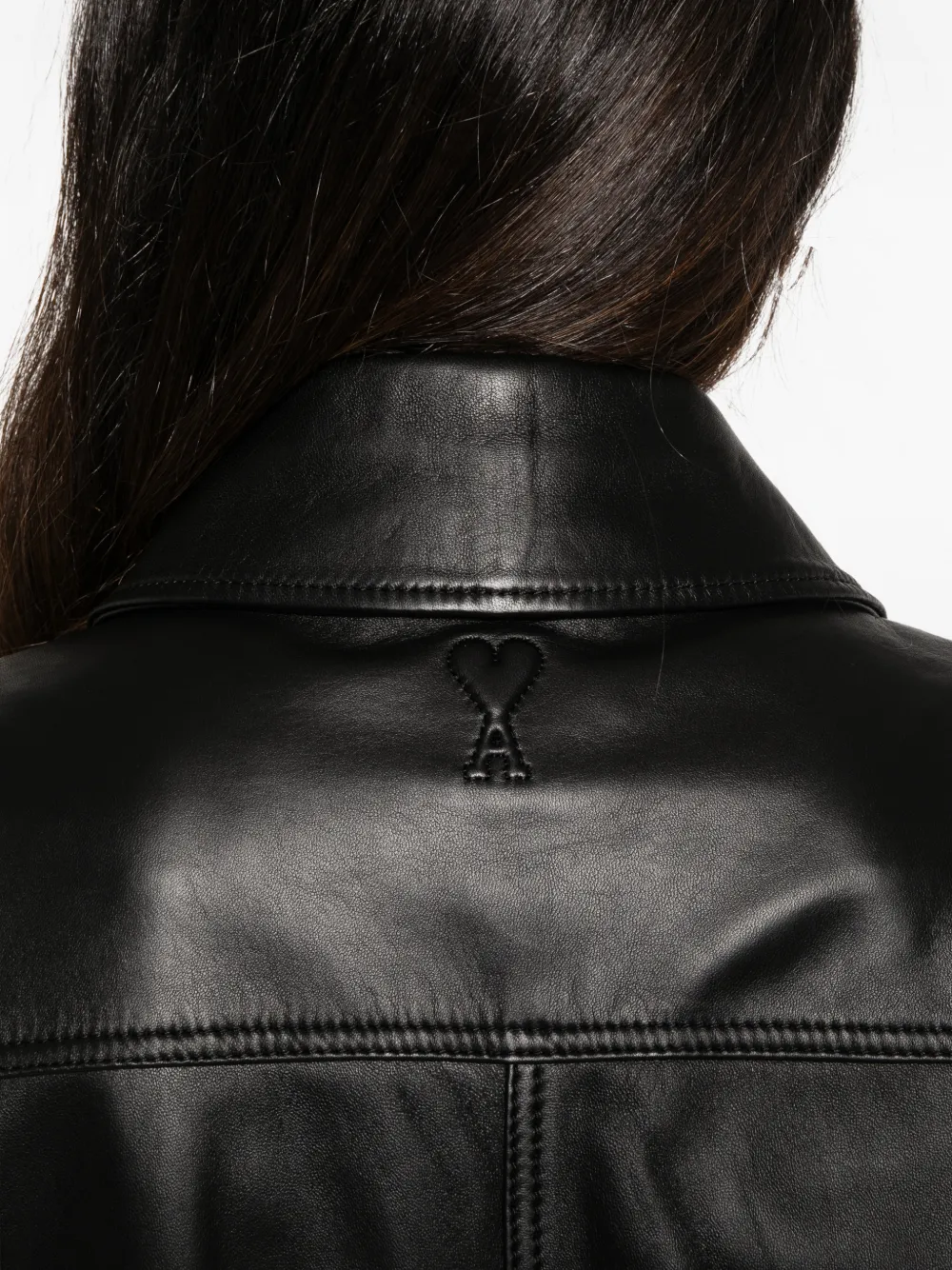 AMI Paris Ami de Coeur leather jacket Zwart