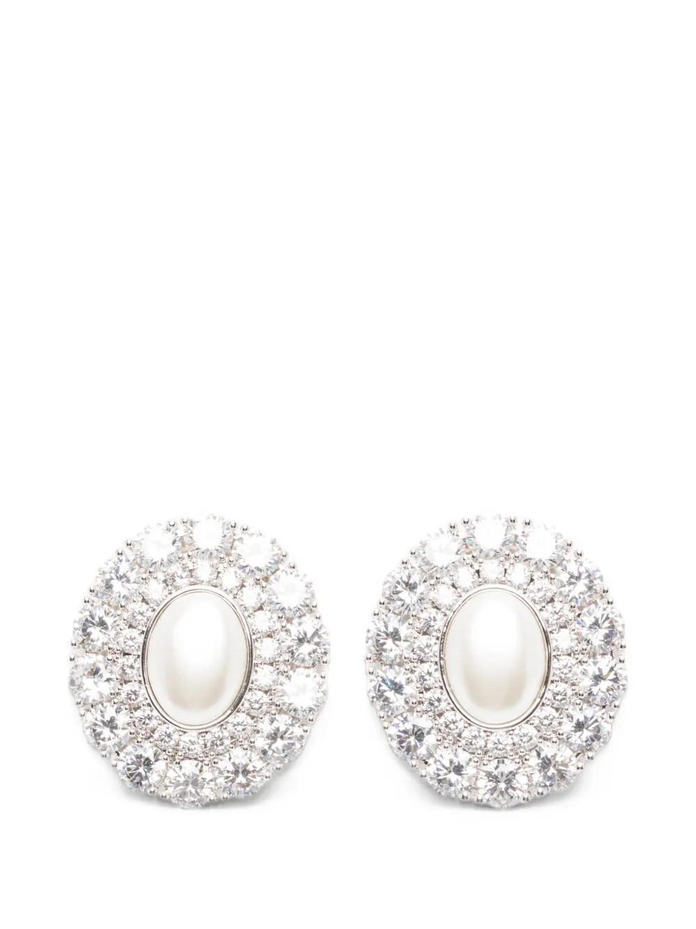 Self-Portrait oval crystal pearl earrings - Argento