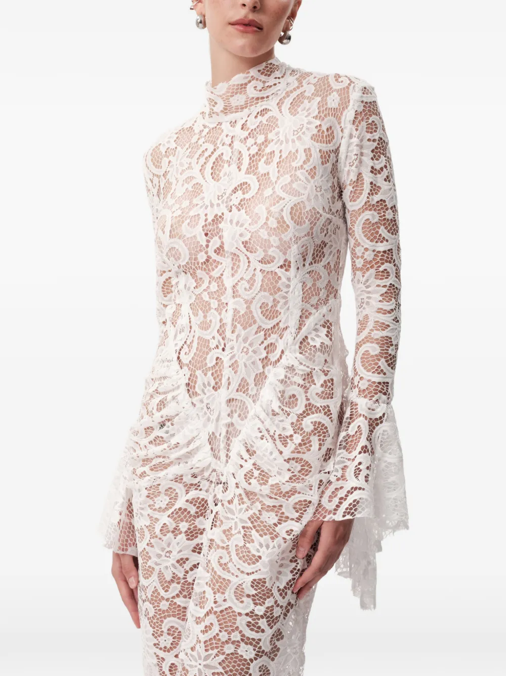 Concepto Veil Lace Long-sleeved Fitted Maxi Dress In White