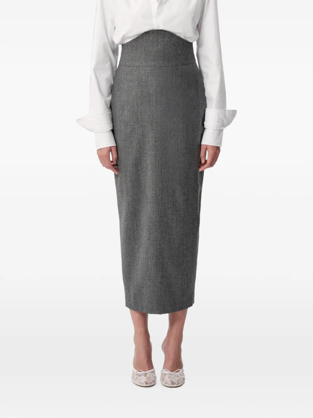 Concepto Marble High-waisted Straight Midi Skirt In Gray