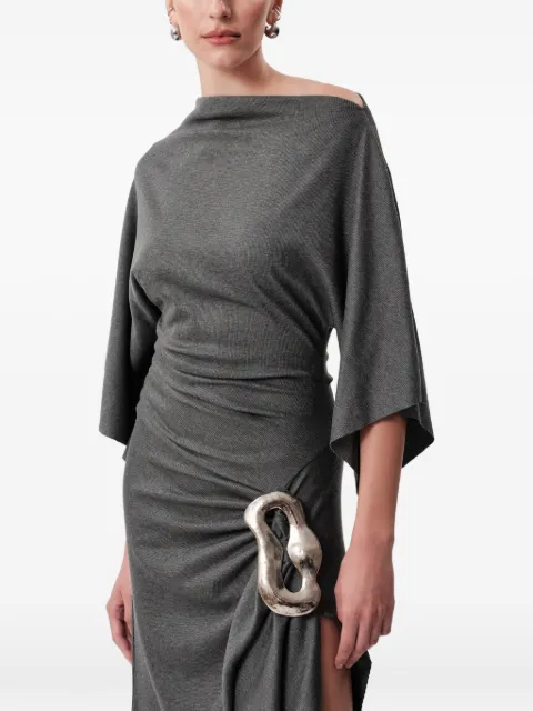 CONCEPTO Ash draped buckle-detail asymmetric midi dress