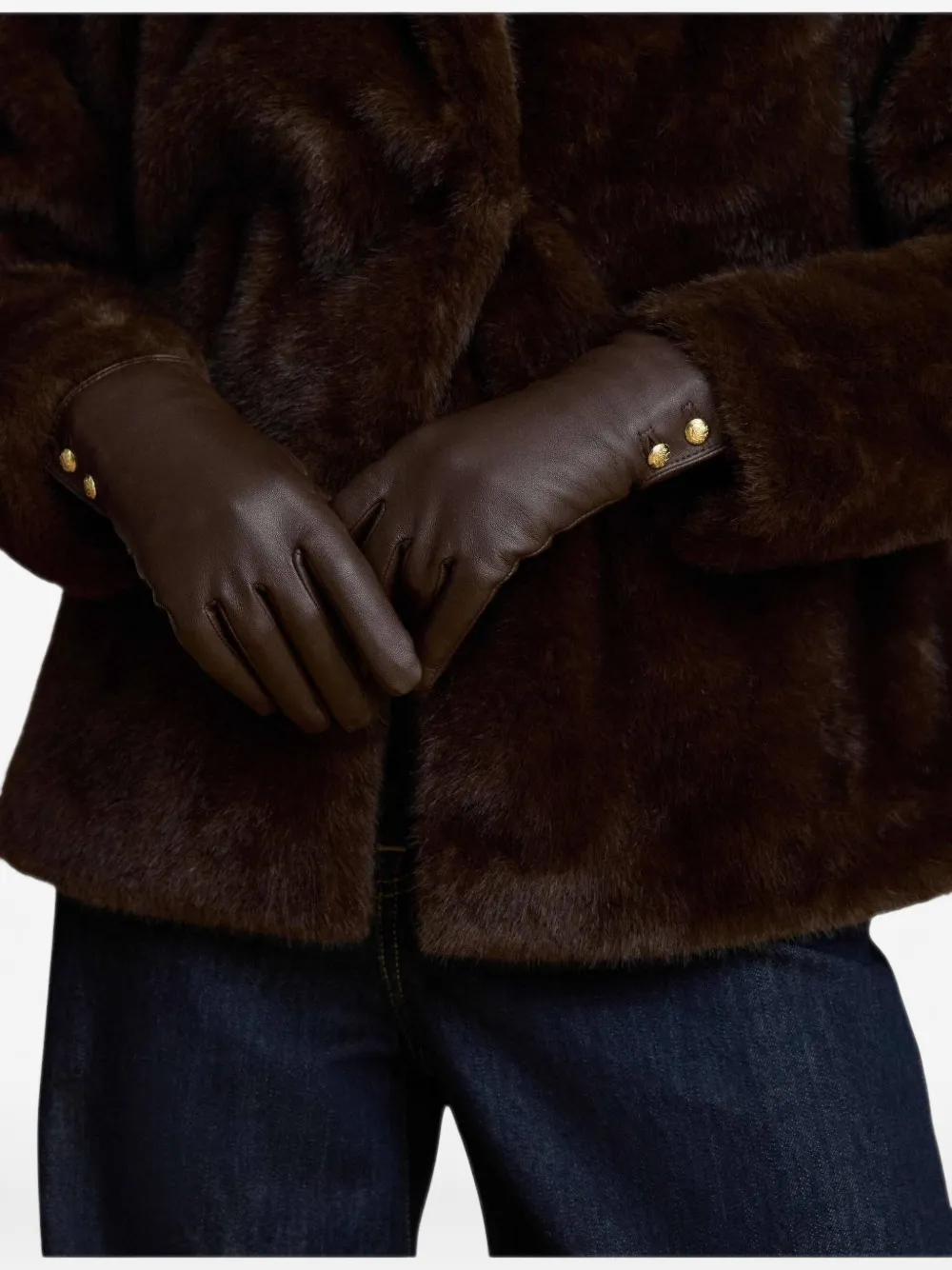 Lauren Ralph Lauren button-detail leather gloves Bruin