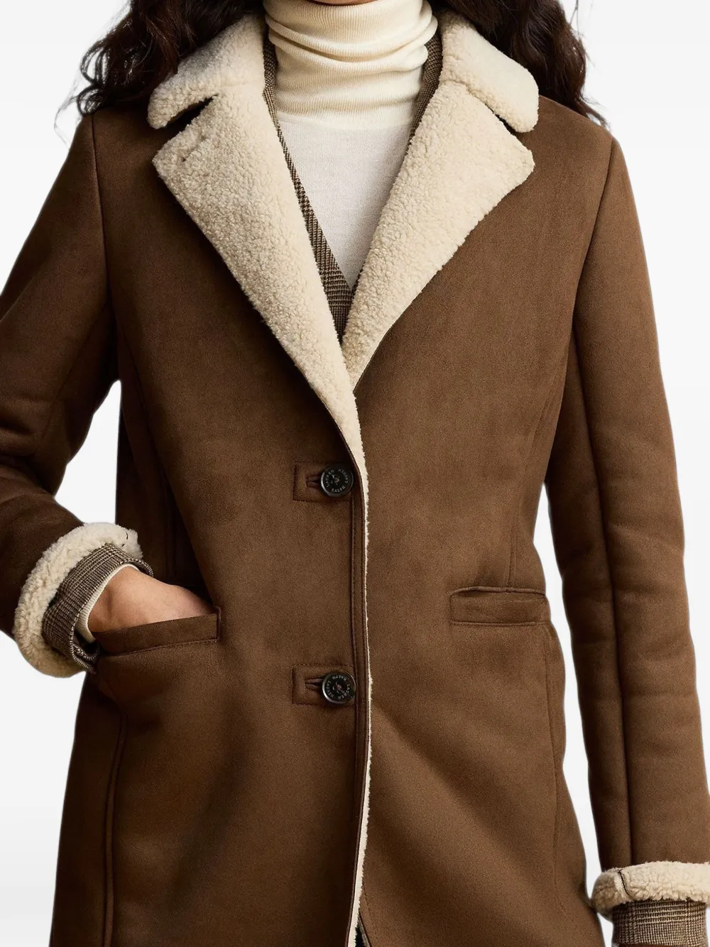 Lauren Ralph Lauren Jas met gekerfde revers en lammy-effect Bruin