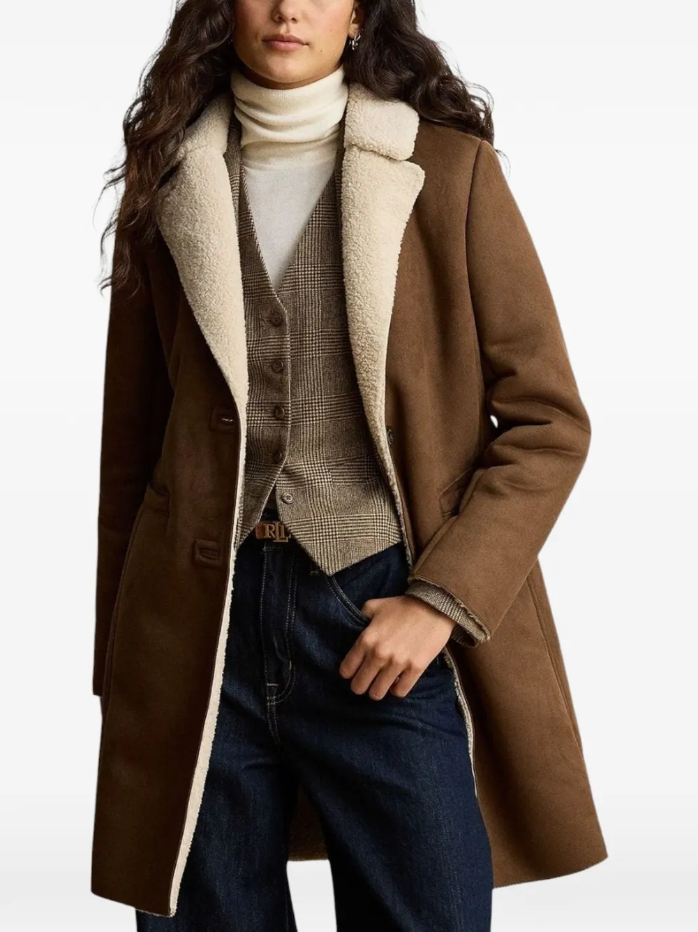 Lauren Ralph Lauren Jas met gekerfde revers en lammy-effect Bruin