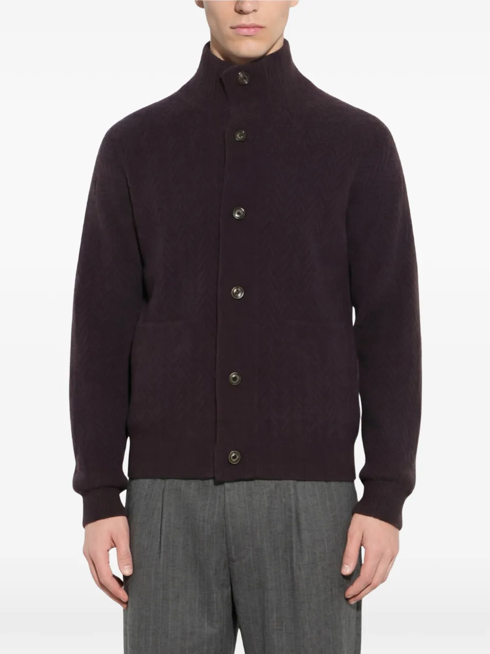 Paolo Pecora chevron-knit high-neck cardigan - Viola