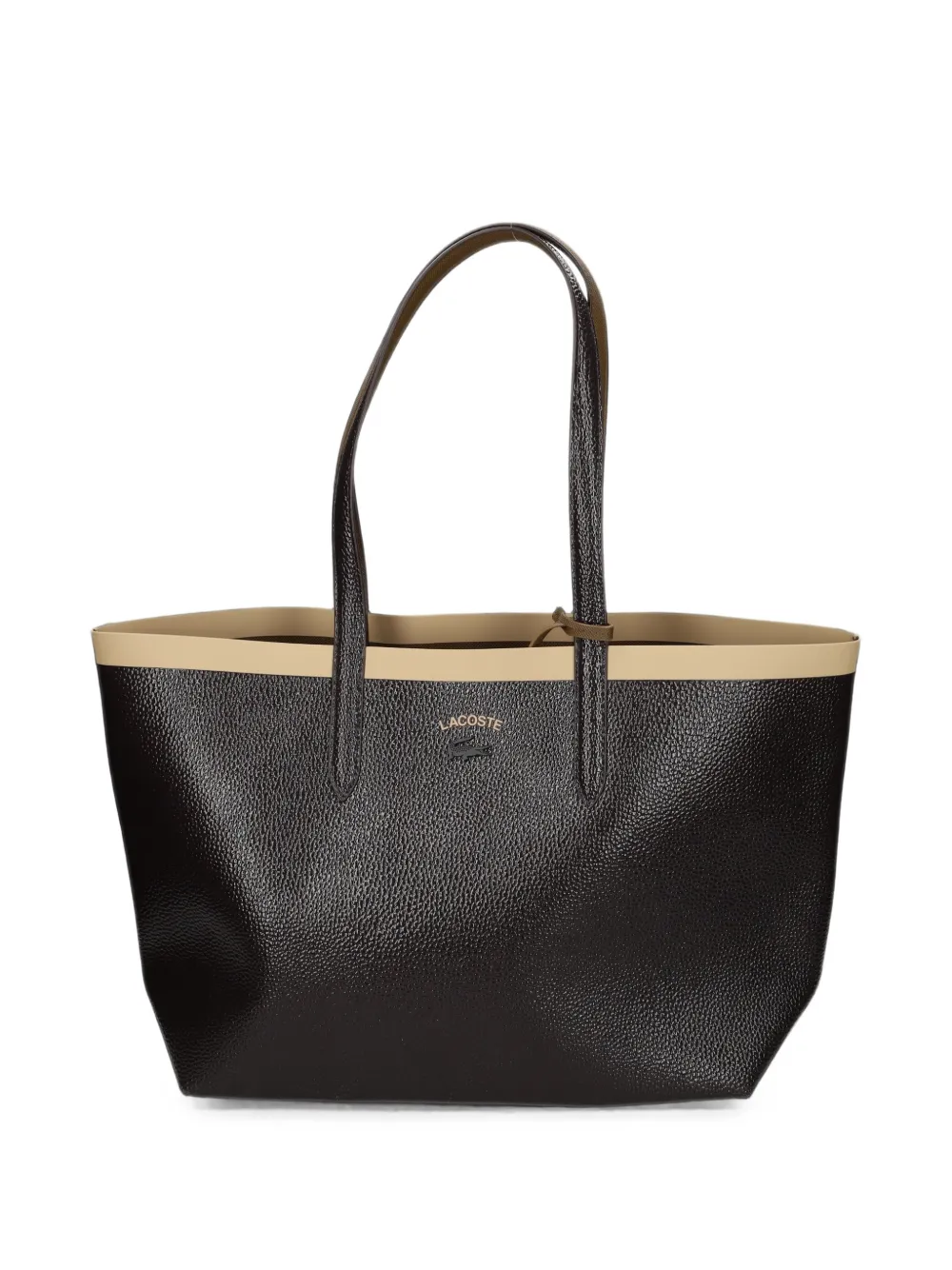 Lacoste grainy-effect contrast-trim tote bag - Marron Lacoste grainy-effect contrast-trim tote bag - Marron